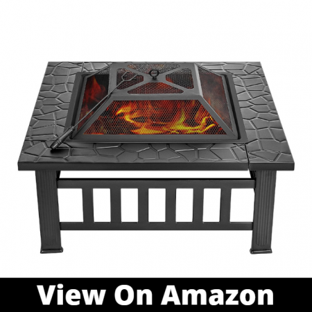 Yaheetech Multifunctional Fire Pit Table 32in Square Metal Firepit